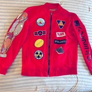 BLACK PYRAMID RED CREW NECK ZIP UP SWEATER MENS SIZE XL
